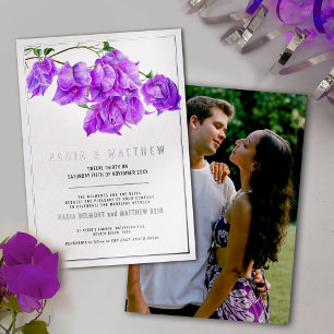 Bougainvillea silver purple watercolor wedding foil invitation