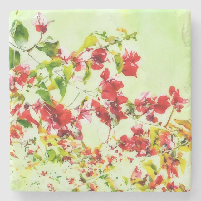 Bougainvillea Tropical Art Flower Marble Stone Coaster (Front)