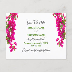 Bougainvillea tropical green fuchsia wedding postcard