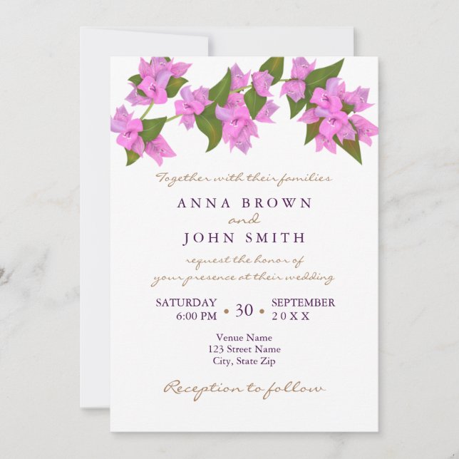 Bougainvillea Tropical Wedding Invitation (Front)