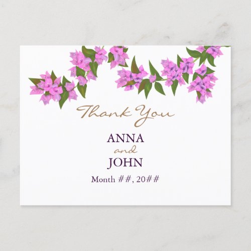 Bougainvillea Tropical Wedding Thank You Postcard