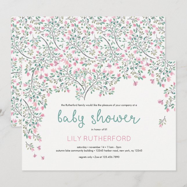 Bougainvillea Watercolor Baby Shower Invitation (Front/Back)