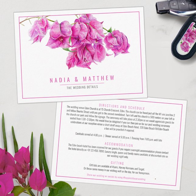 Bougainvillea watercolor pink wedding details enclosure card (Creator Uploaded)