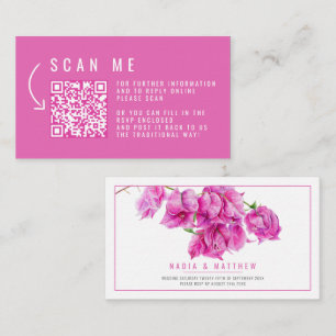 Bougainvillea watercolor pink wedding QR code Enclosure Card