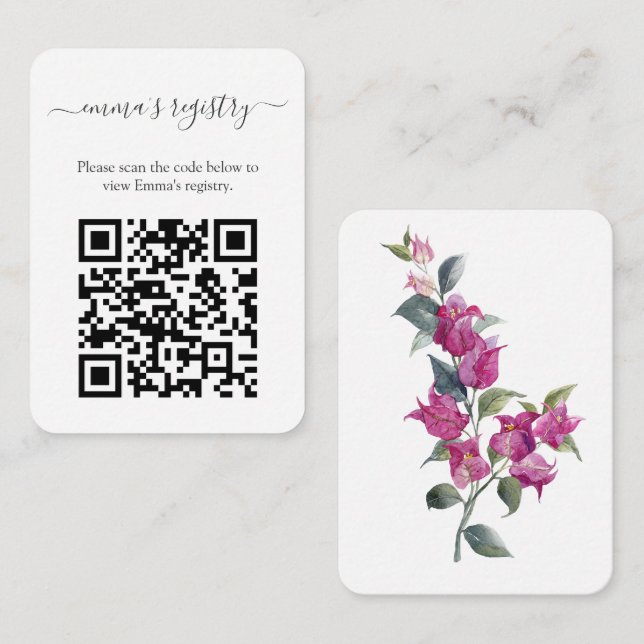 Bougainvillea Wedding BridalShower Details QR Code Enclosure Card (Front/Back)