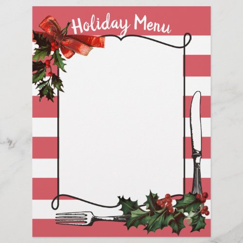 Boughs of holly Christmas holiday menu letterhead