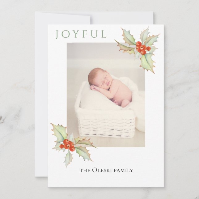 Boughs Of Holly Flat Holiday Photo Card (Front)