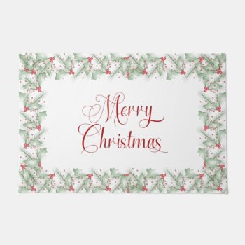 Boughs Of Holly Leaves And Lush Red Berries Doormat by dmboyce at Zazzle