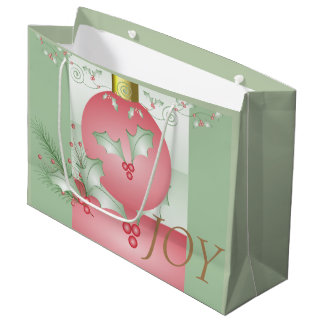 Boughs of Holly Light Green Pink Large Gift Bag
