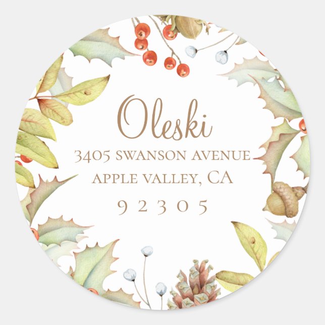 Boughs Of Holly Personalized Address Sticker (Front)