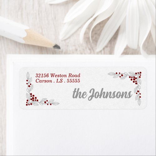 Boughs of Holly Silver Red Holiday Address Label