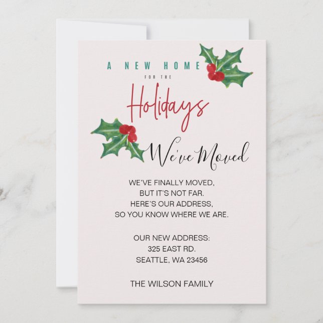 Boughs of Holly We've Moved Holiday Announcement (Front)
