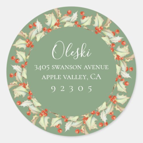 Boughs Of Holly Wreath Return Address Sticker