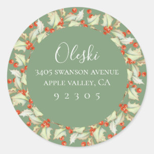 Boughs Of Holly Wreath Return Address Sticker