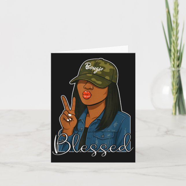 Bougie Blessed Camo Hat Christian Black Woman  Card (Front)
