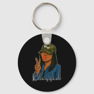Bougie Blessed Camo Hat Christian Black Woman  Keychain