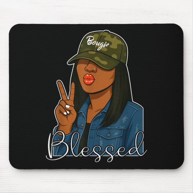 Bougie Blessed Camo Hat Christian Black Woman  Mouse Pad (Front)