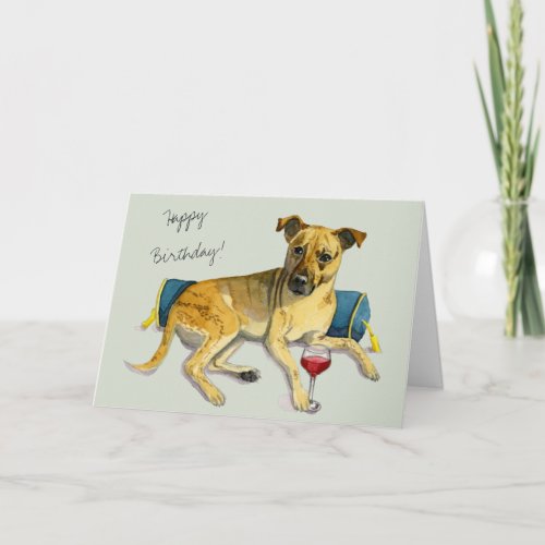 Bougie Brindle Dog Enjoying Wine | Happy Birthday