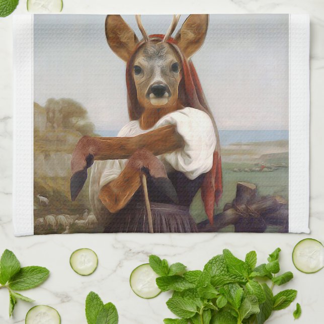 Bouguereau Deer Shepherdess Kitchen Towel (Folded)