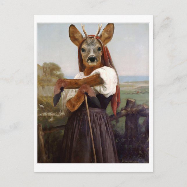 Bouguereau Deer Shepherdess Postcard (Front)