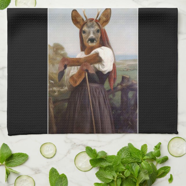 Bouguereau Deer Shepherdess Towel (Folded)