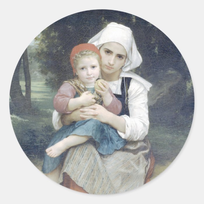 Bouguereau   Frere et Soeur Bretons Round Sticker