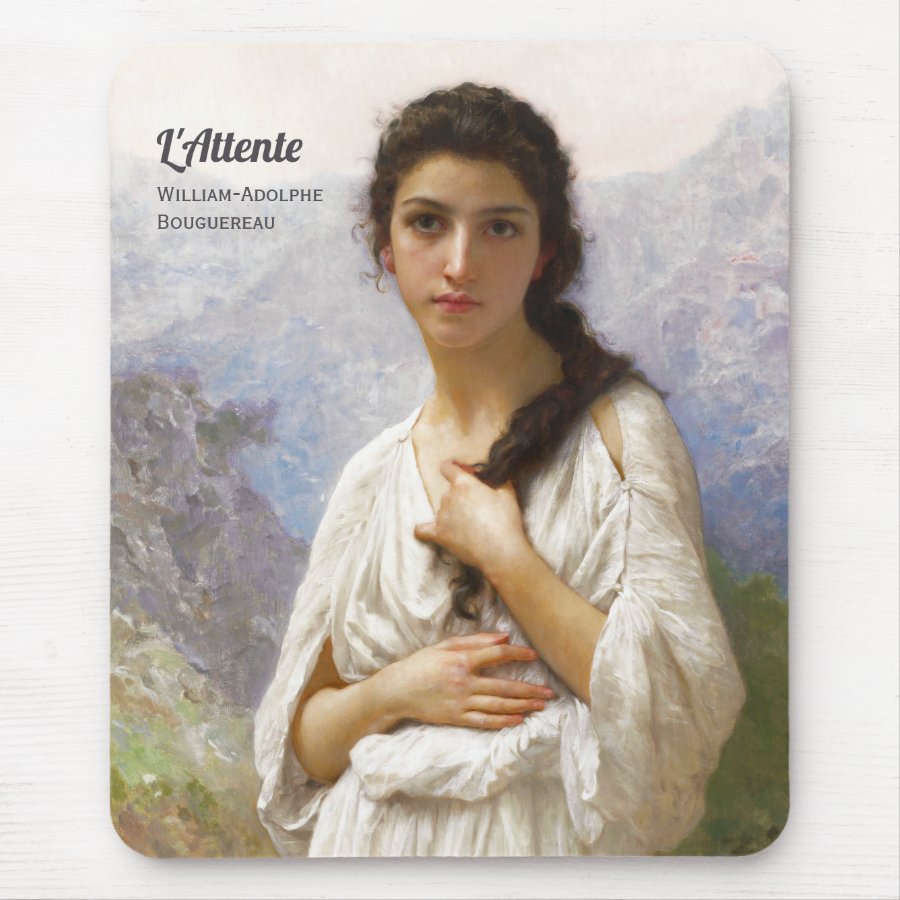 Bouguereau L&#39;Attente 1901 Lovely young woman Mouse Pad