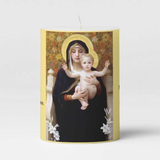 Bouguereau Virgin of the Lilies, Jesus prayer Pillar Candle (Front)