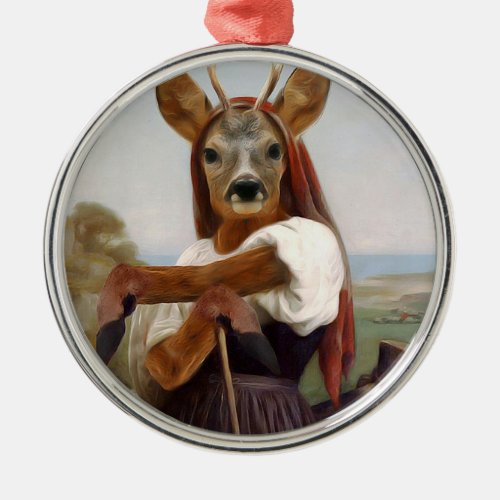 Bouguereaus Deer Shepherdess Metal Ornament