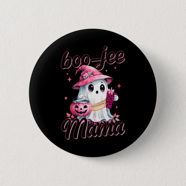 Boujee Boo Jee Spooky Ghost Pink Halloween Pumpkin Button (Front)