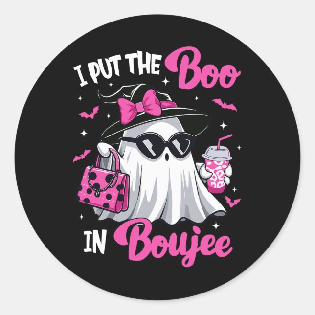 Boujee Boo Jee Spooky Ghost Pink Halloween Pumpkin Classic Round Sticker (Front)