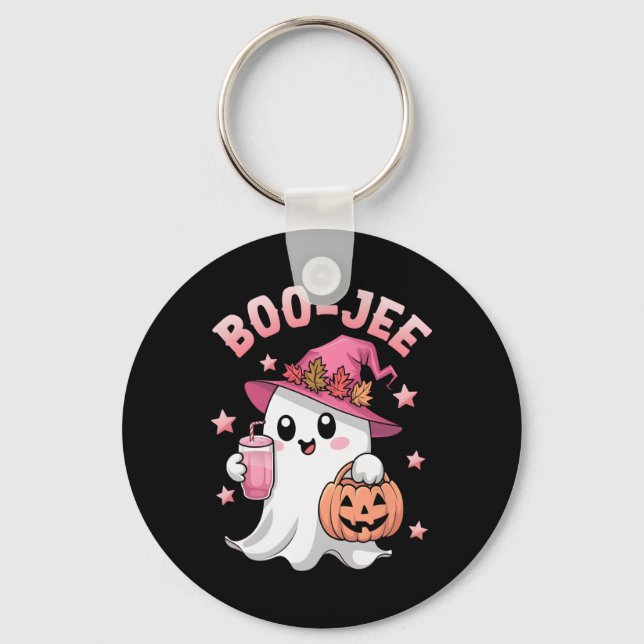 Boujee Boo Jee Spooky Ghost Pink Halloween Pumpkin Keychain (Front)