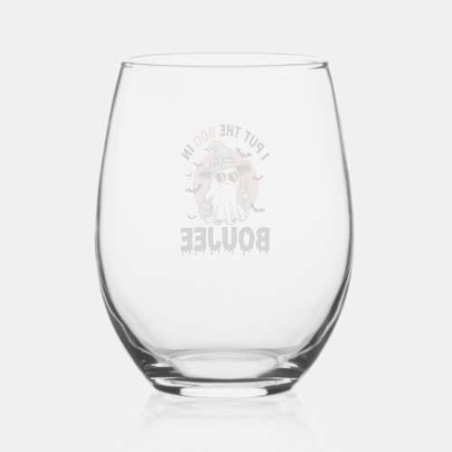 Boujee Ghost Halloween Vintage Engraving Design_1 Stemless Wine Glass