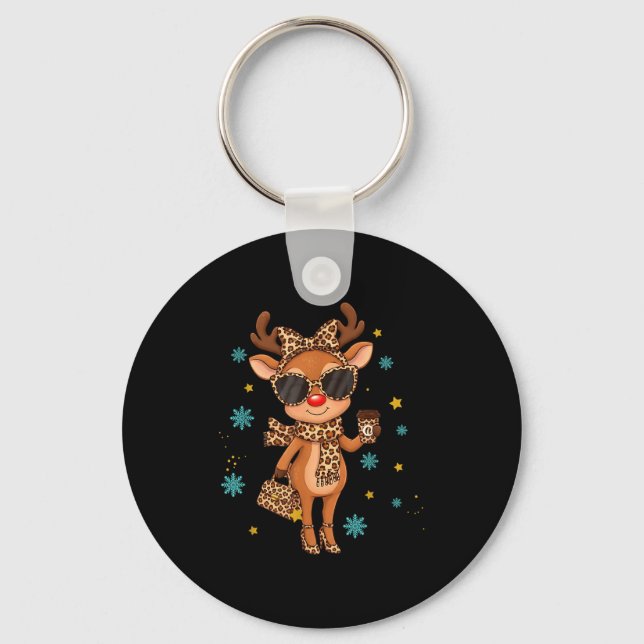 Boujee Reindeer Christmas Leopard Funny Gift Women Keychain (Front)