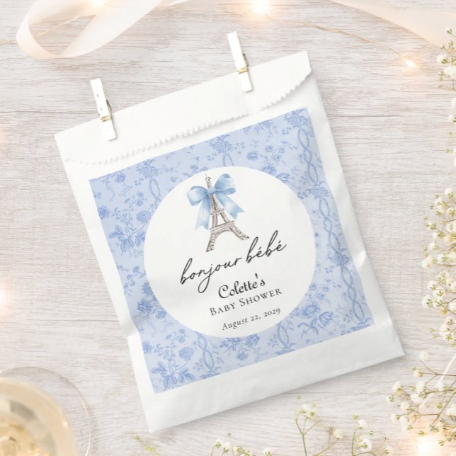 Boujour Bebe Paris French Toile Blue Baby Shower Favor Bag (Creator Uploaded)
