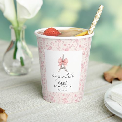 Boujour Bebe Paris French Toile Pink Baby Shower Paper Cups