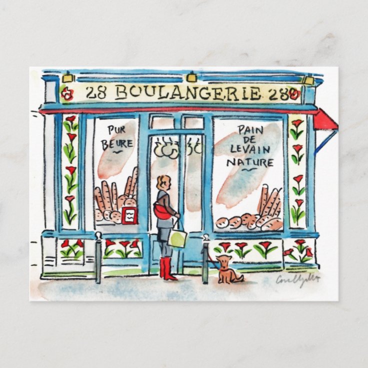 BOULANGERIE 28 Paris watercolor Postcard | Zazzle