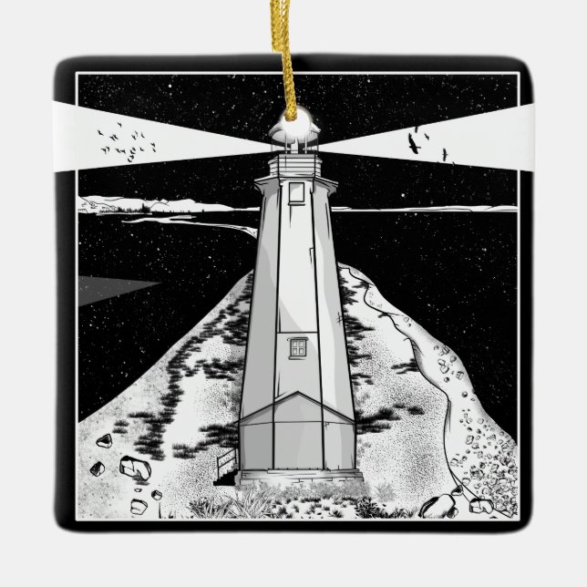 Boulder Bank Lighthouse Ceramic Ornament (Front)