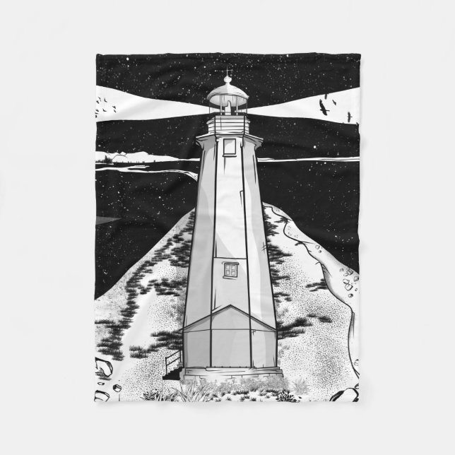 Boulder Bank Lighthouse Fleece Blanket (Front)