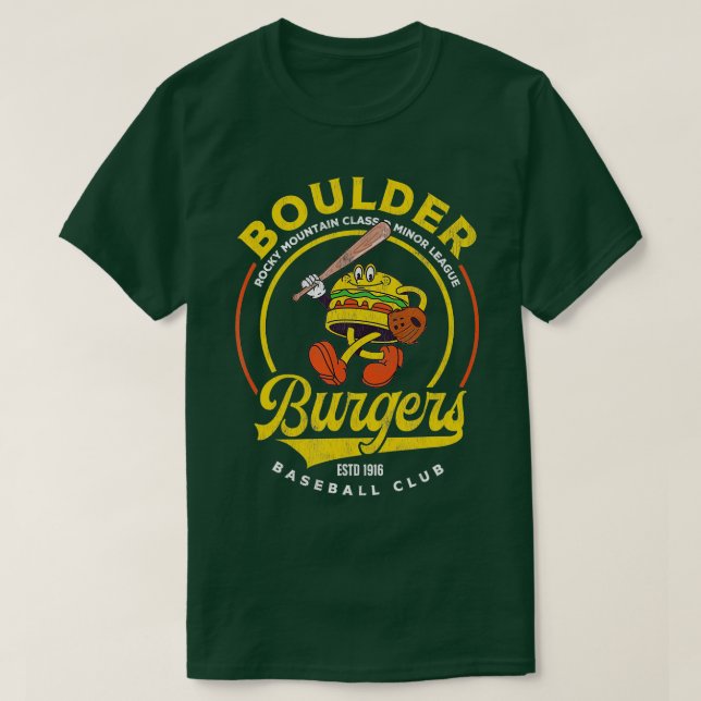 Boulder Burgers Retro Minor League Baseball Team  T-Shirt (Design Front)