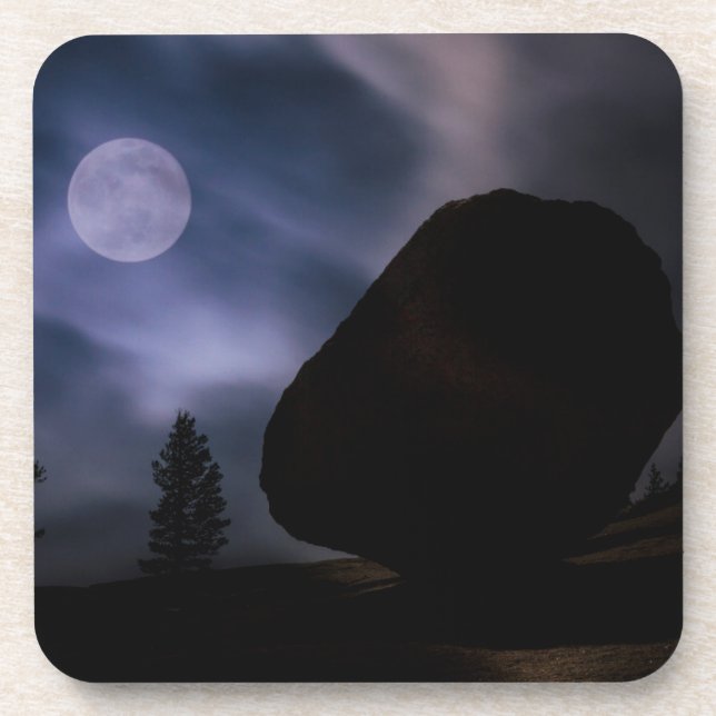 Boulder by Moonlight | Yosemite National Park Beverage Coaster (Front)