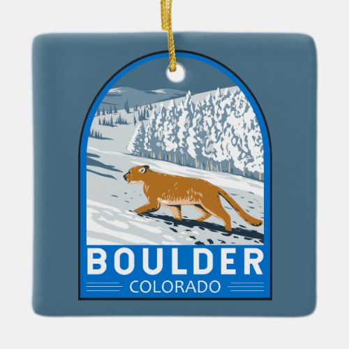 Boulder Colorado Cougar Retro Travel Art Vintage Ceramic Ornament