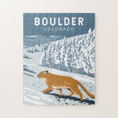 Boulder Colorado Cougar Retro Travel Art Vintage Jigsaw Puzzle