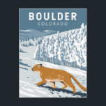 Boulder Colorado Cougar Retro Travel Art Vintage Postcard<br><div class="desc">Boulder vector art design. Boulder is a city at the foothills of the Rocky Mountains,  in northern Colorado. To the west,  the trail-lined Flatirons are craggy rock formations overlooking the city.</div>