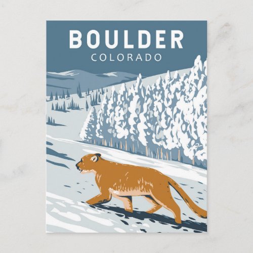 Boulder Colorado Cougar Retro Travel Art Vintage Postcard