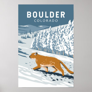 Boulder Colorado Cougar Retro Travel Art Vintage Poster