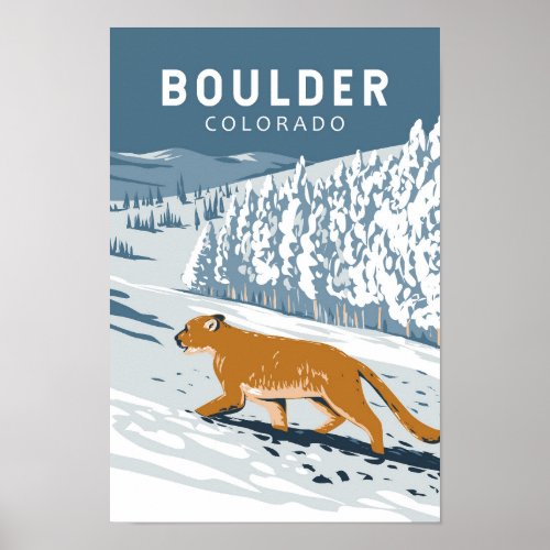 Boulder Colorado Cougar Retro Travel Art Vintage Poster