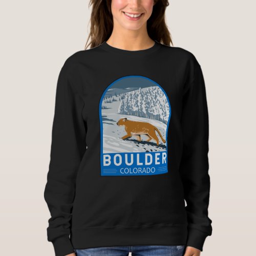 Boulder Colorado Cougar Retro Travel Art Vintage Sweatshirt
