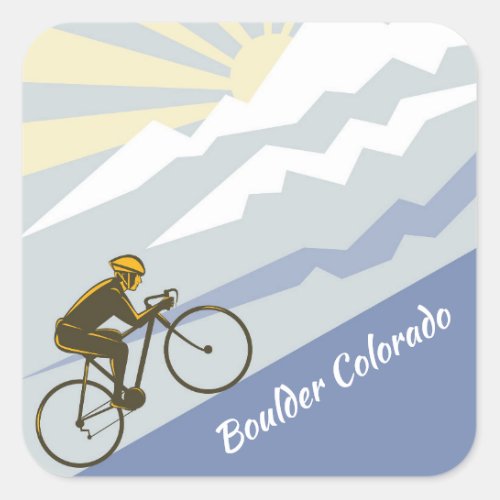 Boulder Colorado Cyclist Biking Mountain Road Bike Square Sticker