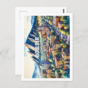 Boulder Colorado Famous Travel Places watercolor Postcard